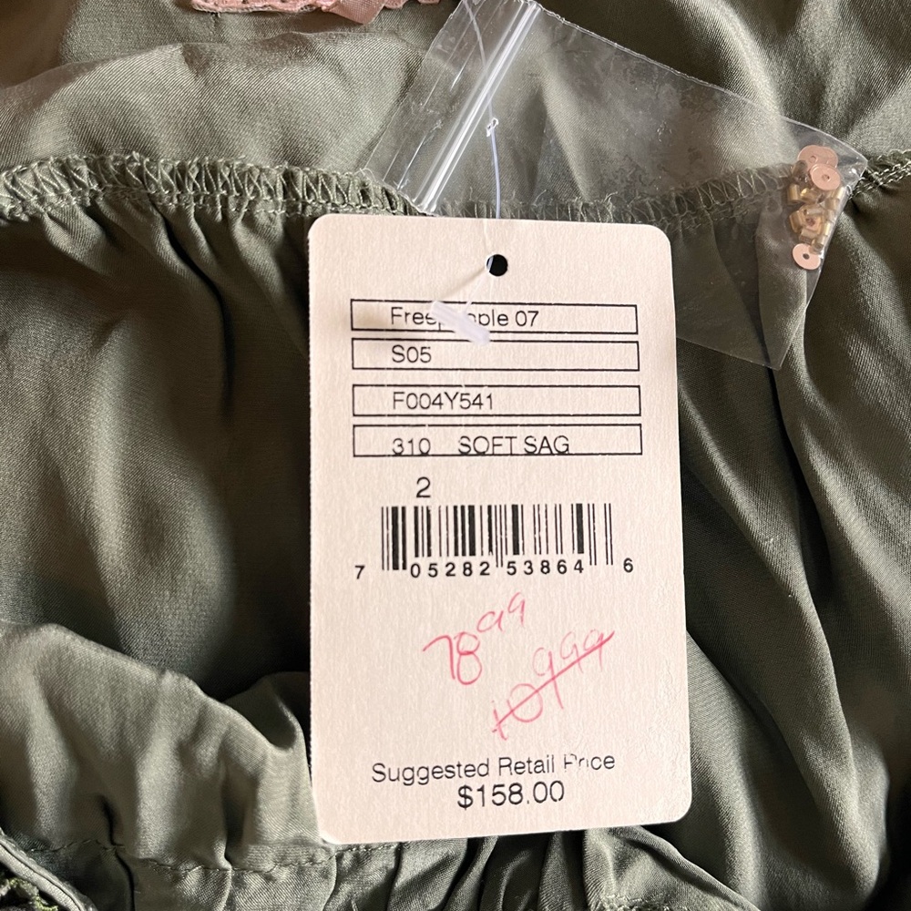 Free people Y2k baby doll slip dress silk midi olive green size 2 NWT - Picture 13 of 16